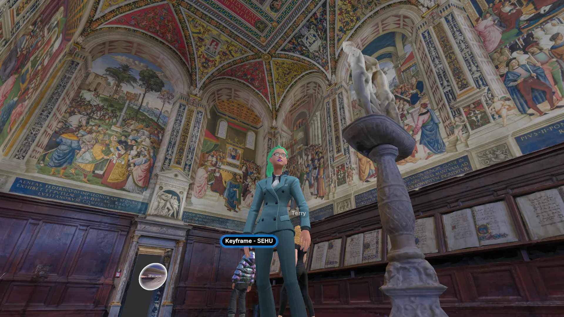 Avatars touring a photogrammetry capture of the frescoed Piccolomini Library