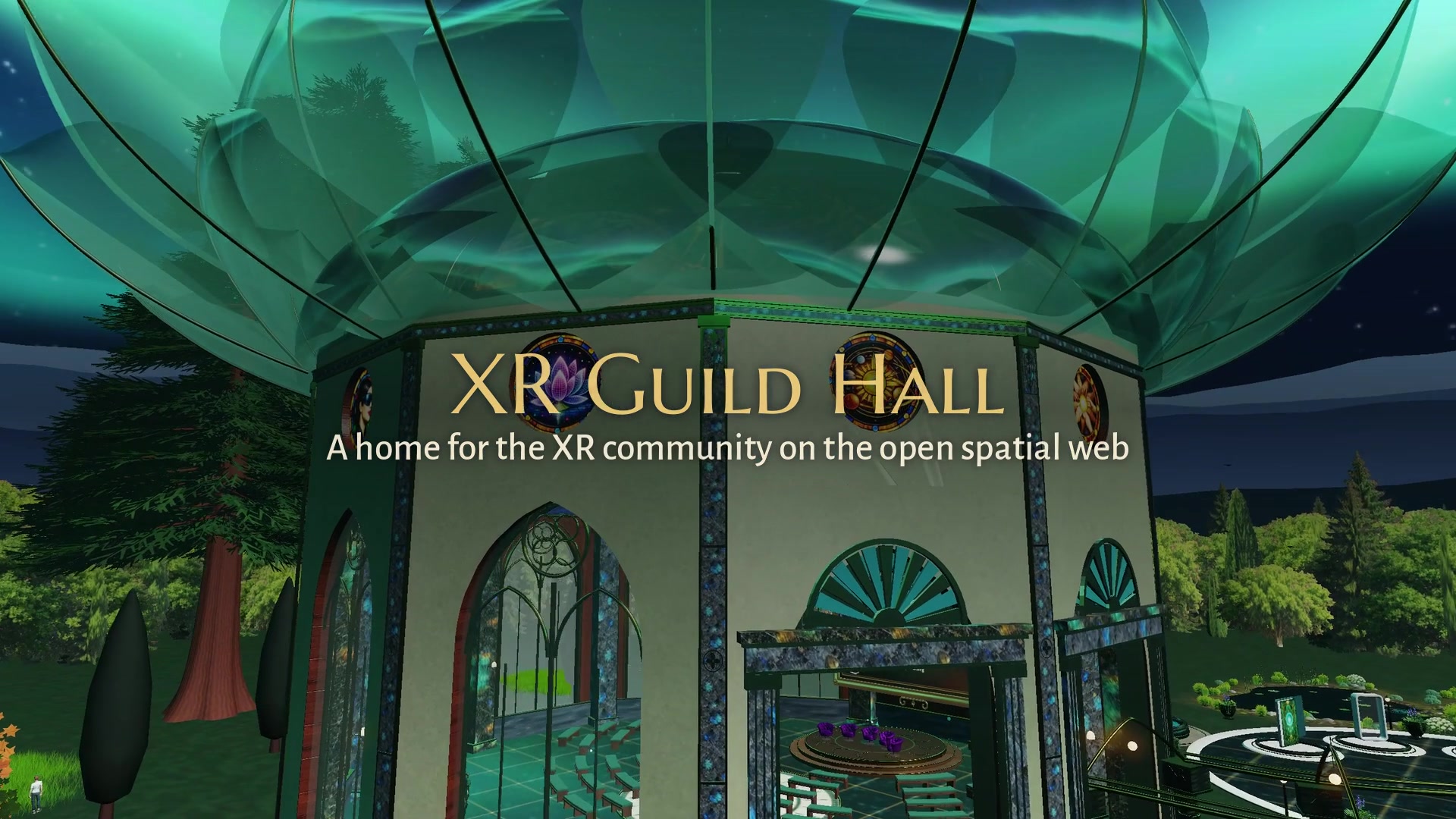 XR Guild Hall trailer thumbnail showing a web-based gathering hall