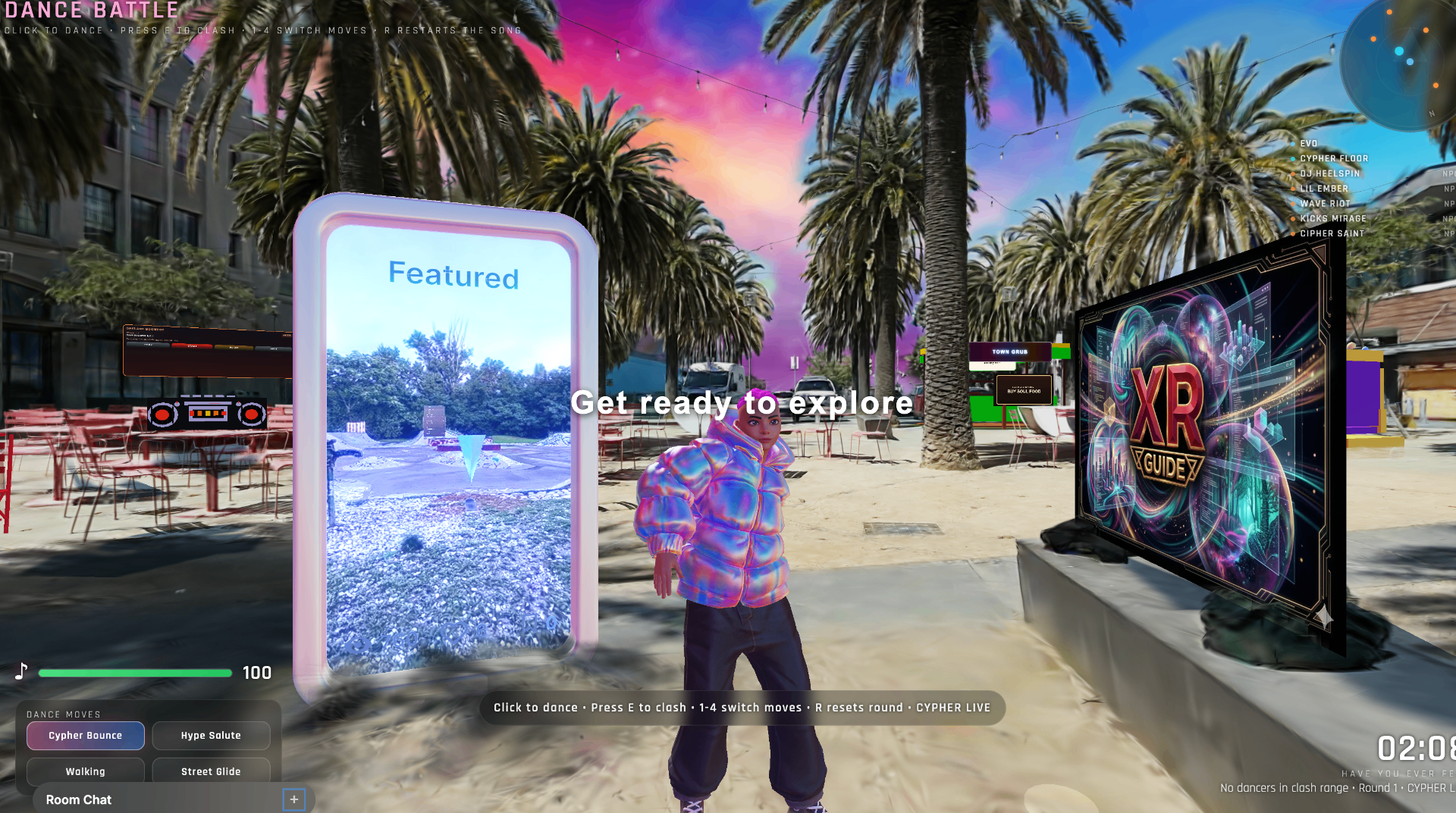 Realitycraft world on Arrival.Space, XRGuide search embedded inside an immersive scene